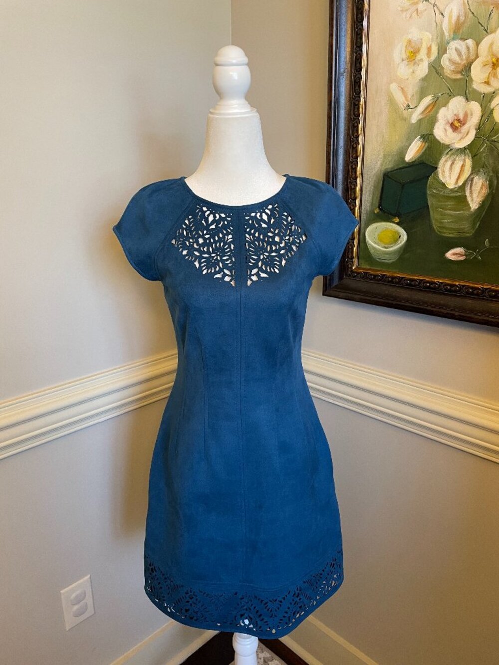 Laundry by Shelli Segal Navy Suede Cutout Dress Size 0